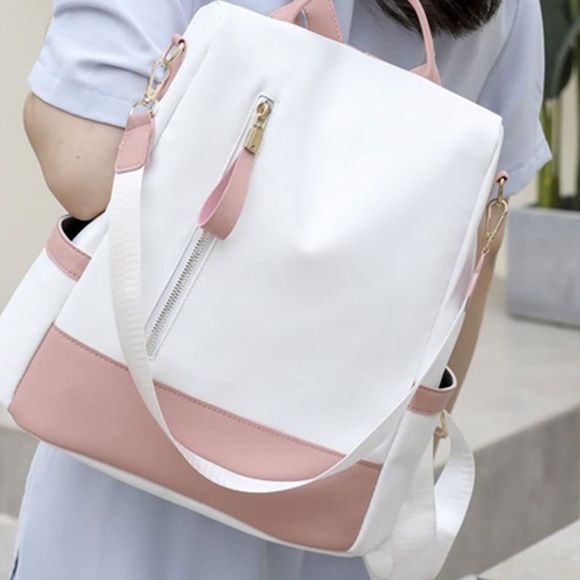 Handbags - Waterproof Anti theft Backpack pink and white